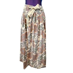 Vintage Lynn Novak Cottage Pastel Floral Corduroy Button Front Midi Skirt‎ 10 G9